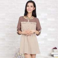伊甸基因时尚军旅风秋季时尚甜美撞色拼接连衣裙EC120099米色M