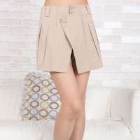 伊甸基因欧美纯色简约时尚气质精美百搭短裤裤裙EB120093浅卡其M