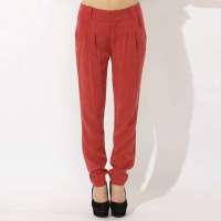 伊甸基因欧美百搭简约休闲天丝哈伦裤小脚长裤EB120147绛红M