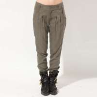 伊甸基因欧美百搭简约休闲天丝哈伦裤小脚长裤EB120147军绿L