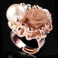 法国IDee戒指玫瑰之心戒指 女 珍珠水晶时尚可调节指环 潮人奢华饰品