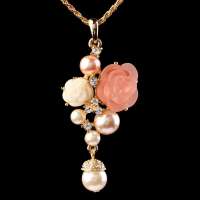 法国IDee玫瑰花项链女 蒲公英水晶珍珠毛衣链 长款 欧美时尚 女生礼物