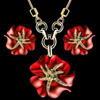 法国IDee红玫瑰项链女结婚套装三件套时尚欧美饰品礼物