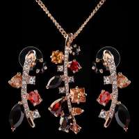 法国IDee 叶子水晶项链女 新品套装夜店欧美性感毛衣链时尚宝石饰品