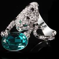 法国IDee豹子戒指女 情侣时尚指环海蓝宝水晶满钻食指尾戒欧美宝石饰品
