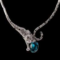 法国IDee蓝大宝石豹子项链女豹头蓝水晶吊坠欧美锁骨链新品