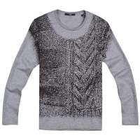 GXG 英伦风时尚抽象个性印花修身休闲圆领长袖T恤#04134004 浅灰色(L)