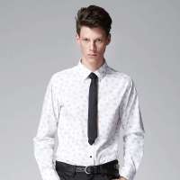 GXG 经典时尚个性波点修身休闲男士长袖衬衫#04103034 白底黑点(L)