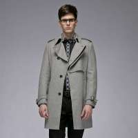 GXG 男士暗门襟长款大衣时尚修身#04126247 灰色(M)