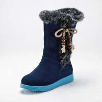 VANCL凡客诚品 俏皮兔毛牛反绒雪地靴9.5寸40705深蓝色35