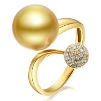 钻宝源 18K金黄南洋珍珠戒指