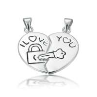 千金一诺 银饰 925银吊坠 开心锁情侣吊坠