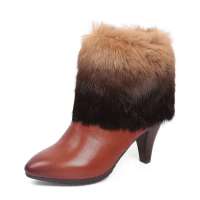 SENDA/森达棕纹羊/棕小牛/啡兔毛女靴3OT42D棕色39