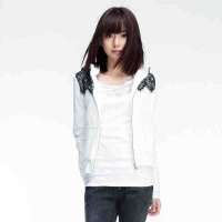 sdeer圣迪奥专柜正品蕾丝带帽天鹅绒卫衣2182287漂白/90(M)