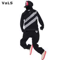 VaLS男装休闲连帽套头男士加绒保暖卫衣卫裤韩版运动套装040200010（黑色/XL）