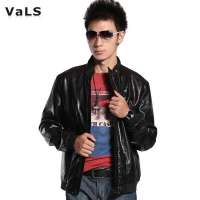 VaLS男装立领pu皮衣皮夹克潮男时尚外套男050100011(黑色/XXL)