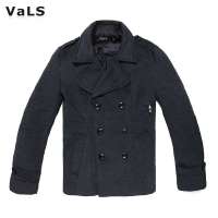 VaLS男装韩版个性左拉链呢子大衣时尚男士休闲风衣050300008(灰色/XL)