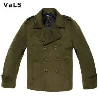 VaLS男装韩版个性左拉链呢子大衣时尚男士休闲风衣050300008(绿色/XL)