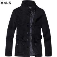 VaLS男装立领呢料大衣男呢料风衣潮男时尚保暖棉外套050300011(黑色/XL)