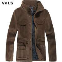 VaLS男装立领呢料大衣男呢料风衣潮男时尚保暖棉外套050300011(深卡其色/L)
