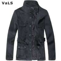 VaLS男装立领呢料大衣男呢料风衣潮男时尚保暖棉外套050300011(灰色/L)