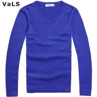 VaLS男装纯色V领套头毛衫男打底衫保暖毛衣男060200027(蓝色/XXL)