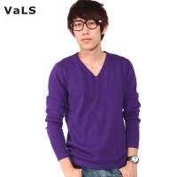 VaLS男装纯色V领套头毛衫男打底衫保暖毛衣男060200027(紫色/XL)