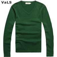 VaLS男装纯色V领套头毛衫男打底衫保暖毛衣男060200027(橄榄绿色/M)