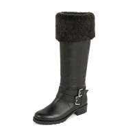 BELLE/百丽2012冬季黑色小牛皮/黑色羊毛/黑色PU女皮靴 3ZI73D黑色35