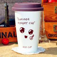 挚鑫 星巴克系列双层陶瓷水杯咖啡杯带盖-开心表情