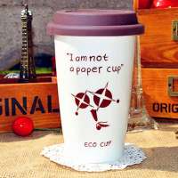 挚鑫 星巴克系列双层陶瓷水杯咖啡杯带盖-期待表情