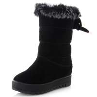 皮尔世绅新品双色兔毛磨砂牛皮长毛绒内里中筒靴921601黑色37码