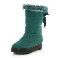 皮尔世绅新品双色兔毛磨砂牛皮长毛绒内里中筒靴921601墨绿37码