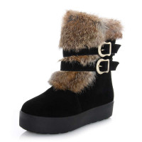 皮尔世绅新品双色兔毛双排扣磨砂牛皮雪地靴921603黑色39码