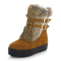 皮尔世绅新品双色兔毛双排扣磨砂牛皮雪地靴921603驼色39码