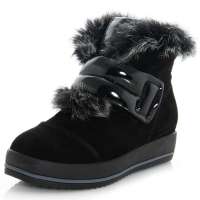 皮尔世绅新品双色兔毛漆皮牛猄拼接短毛绒内里短靴921605黑色35码