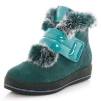 皮尔世绅新品双色兔毛漆皮牛猄拼接短毛绒内里短靴921605墨绿36码