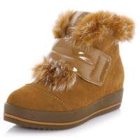 皮尔世绅新品双色兔毛漆皮牛猄拼接短毛绒内里短靴921605驼色36码