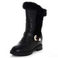 皮尔世绅兔毛头层牛皮金属搭扣内增高马丁靴中筒雪地靴928606黑色37码
