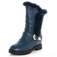 皮尔世绅兔毛头层牛皮金属搭扣内增高马丁靴中筒雪地靴928606兰色39码