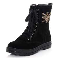 皮尔世绅新品亮钻装饰侧拉链休闲中跟靴马丁靴A92858黑色39码