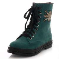 皮尔世绅新品亮钻装饰侧拉链休闲中跟靴马丁靴A92858蓝色35码