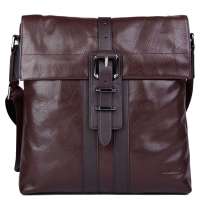 米莱恩 MILRY 头层牛皮男士背包 商务休闲时尚款 真皮斜跨包 牛皮咖啡色 GCS0006-2