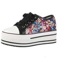 Alcazar阿卡莎正品2013七彩亮片松糕厚底绑带女款单鞋TBD8326 黑色39