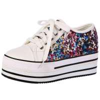 Alcazar阿卡莎正品2013七彩亮片松糕厚底绑带女款单鞋TBD8326 白色34