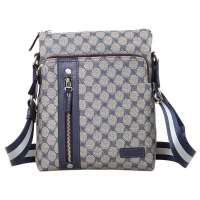 花花公子PLAYBOY男士时尚格纹单肩斜挎包商务休闲公文包937098-10蓝