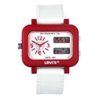 李维斯Levis双显夜光环保硅胶电子表红白色LTE0603