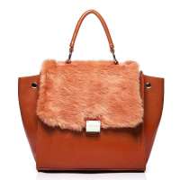 JUST STAR欧时纳幻影若梦系列兔毛配PU蝙蝠款两用包 552橙红色