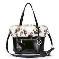 NUCELLE纽芝兰森林泡沫系列真兔毛配漆皮豹纹两用包 341魔镜黑