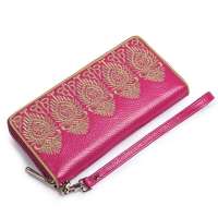 NUCELLE纽芝兰锈色蕾丝系列女士牛皮长款钱包 070065玫红